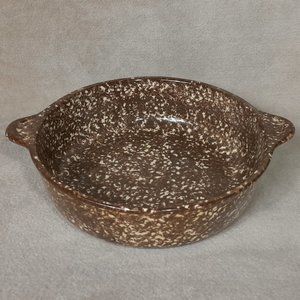 Yellow Ware Baking Dish Brown Sponge Ware Pattern Round Serving